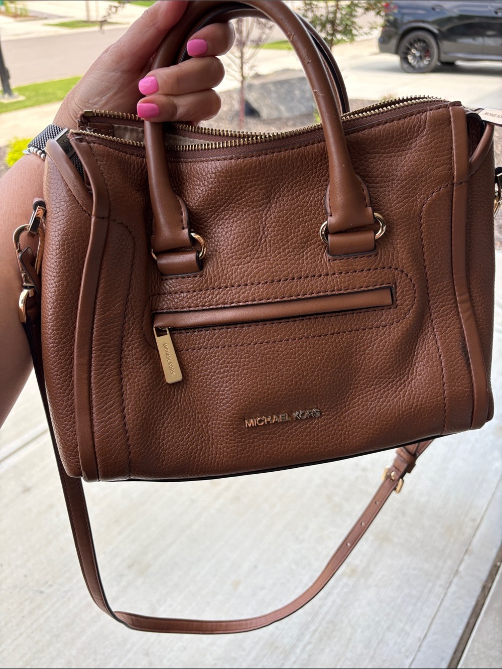 Michael Kors Chestnut Brown Pebbled Leather Satchel